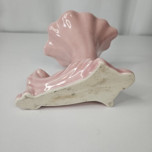 Vintage 50's Pink Pottery Cornucopia Flower Vase Mid-Century Cottage Planter - Picture 6 of 8